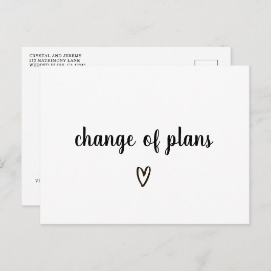 計画の変更延期された白黒ハート 案内ポストカード (正面/裏面)