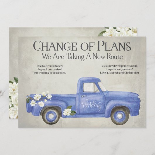 計画の変更延期ヴィンテージブルートラック 案内状 (正面/裏面)