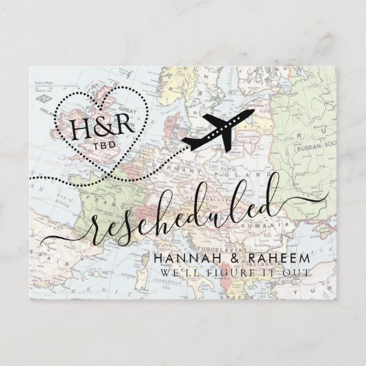 計画の変更延期先結婚 案内ポストカード (正面)