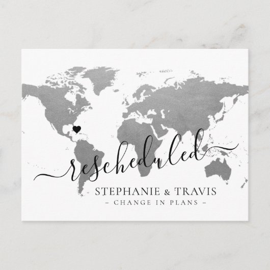 計画の変更新日仕向結婚式 案内ポストカード (正面)