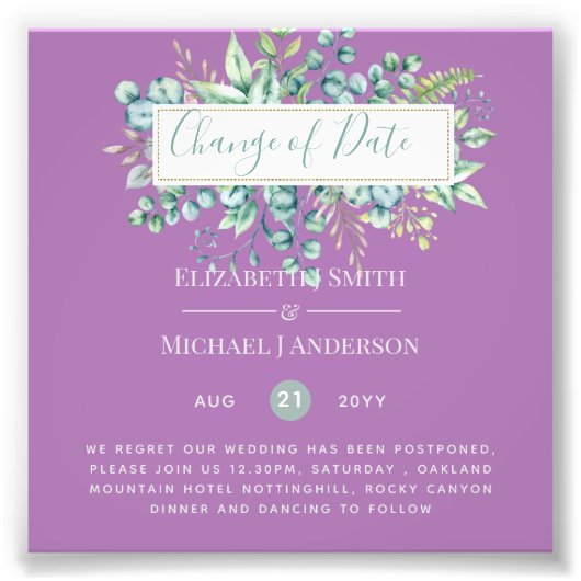 計画の変更日付緑のユーカリイベント フォトプリント (正面)