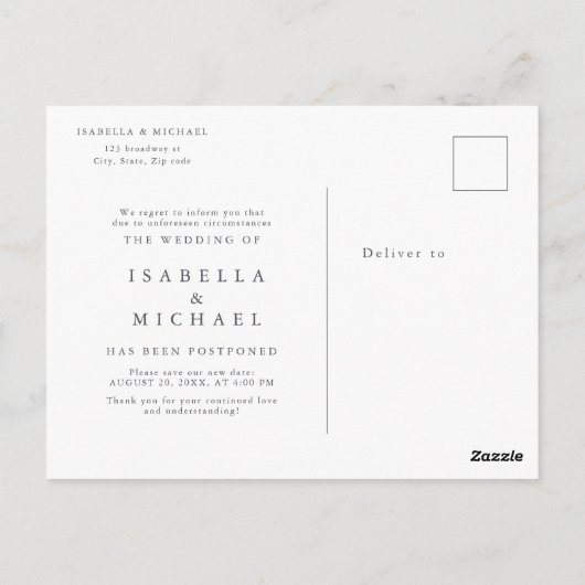 計画の変更結婚の延期 ポストカード (裏面)