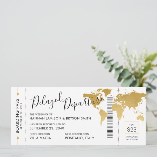 計画の変更金ゴールドマップボーディングチケット結婚 案内状 (スタンド正面)