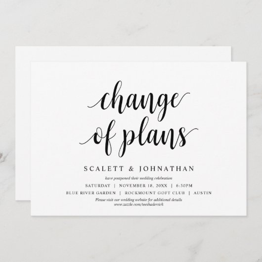 計画の変更、の日付結婚カードの変更 招待状 (正面/裏面)
