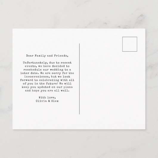 計画の変更 |シンプルタイプライター文字と写真 ポストカード (裏面)