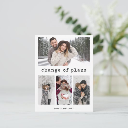 計画の変更 |シンプルタイプライター文字と写真 ポストカード (スタンド正面)