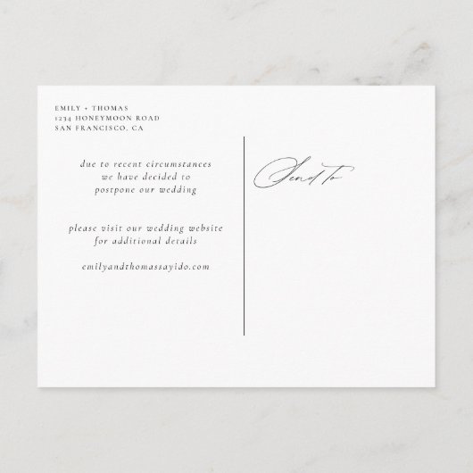 計画の変更|写真全結婚面延期 案内ポストカード (裏面)