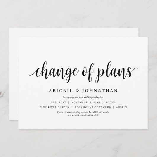 計画の変更、日結婚付の変更 招待状 (正面/裏面)