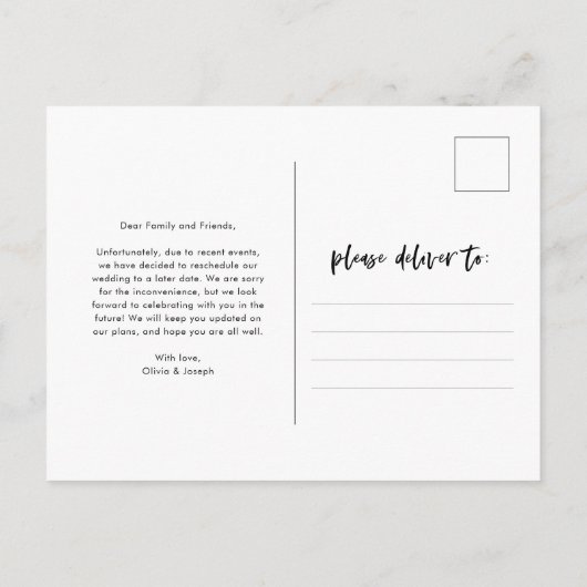 計画の変更 | 白黒スクリプカジュアルト ポストカード (裏面)