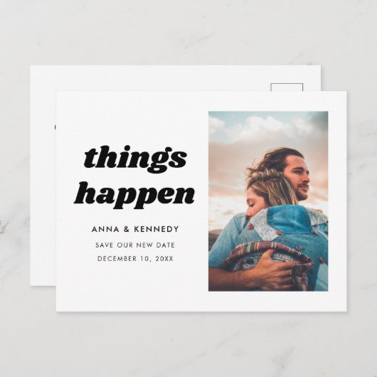 計画の日付の変更結婚の発生 案内ポストカード (正面/裏面)