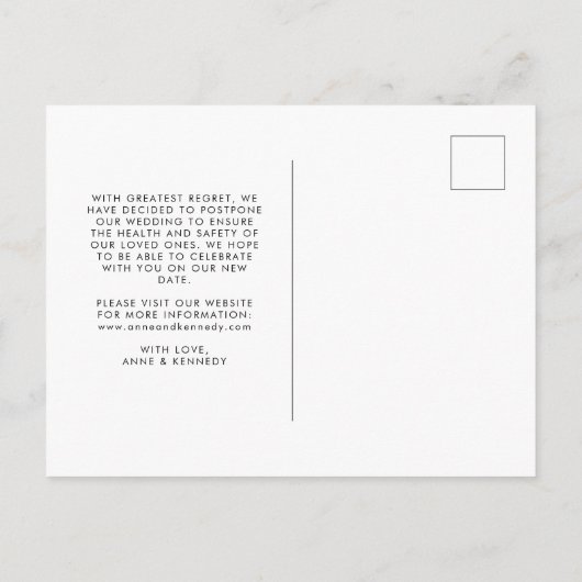 計画の日付の変更結婚の発生 案内ポストカード (裏面)