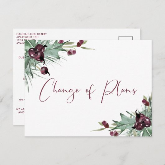 計画の結婚延期の変更ホリーベリー 案内ポストカード (正面/裏面)