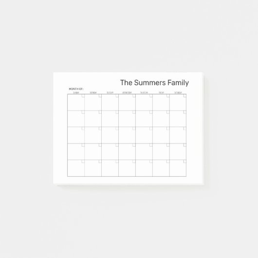 計画カレ空白のンダー月のファパーソナライズされたミリ ポストイット (正面)