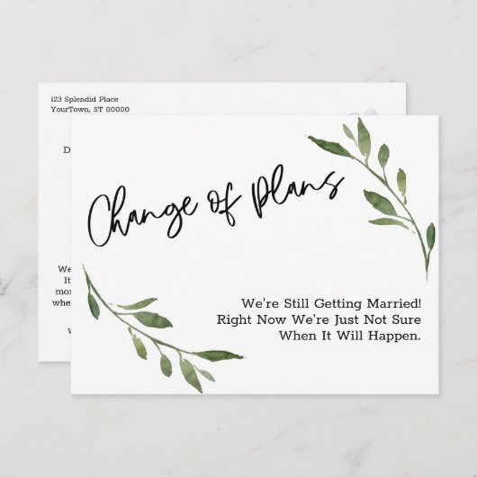 計画シンプルの温暖化が延期さ結婚れた ポストカード (正面/裏面)