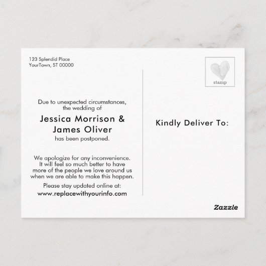 計画シンプルの温暖化が延期さ結婚れた ポストカード (裏面)