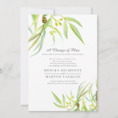 計画ユーカリ葉の水色の変結婚更 招待状 (正面)