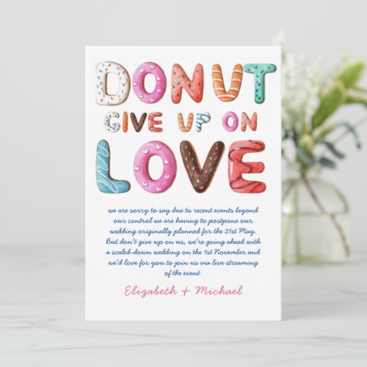 計画与えの変更に対するドーナツ日付カード 招待状 (スタンド正面)