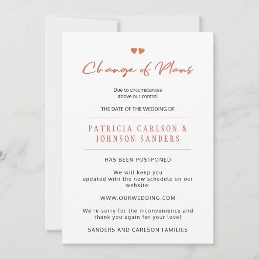計画変更による延期結婚発表 招待状 (正面)