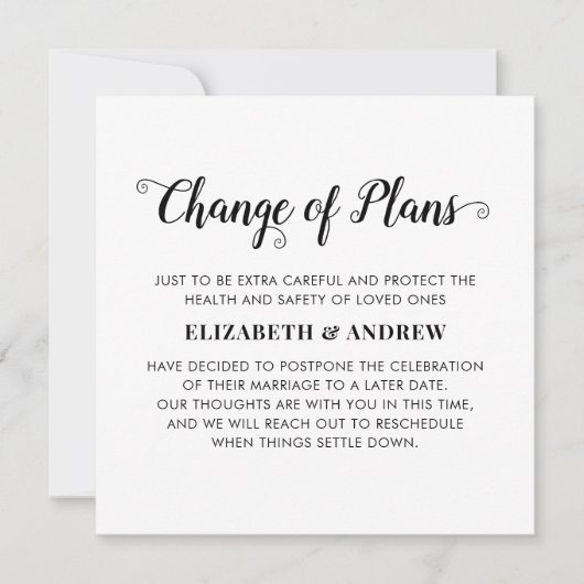 計画変更延期された結婚式イベント写真 案内状 (正面)