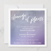 計画変更延期のカード結婚の紫 招待状 (正面)