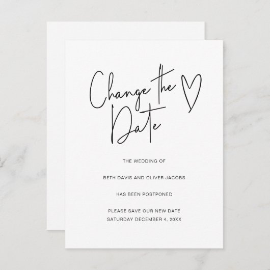 計画変更日の変更のシンプル招待状 案内ポストカード (正面/裏面)