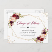 計画変更日付ブルゴーニュ赤フローラ幾何学模様 ポストカード (正面/裏面)