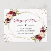 計画変更日付ブルゴーニュ赤フローラ幾何学模様 ポストカード (正面)