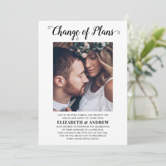 計画変更日付写真結婚式延期のお知らせ 案内状 (スタンド正面)