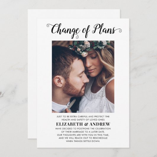 計画変更日付写真結婚式延期のお知らせ 案内状 (正面/裏面)
