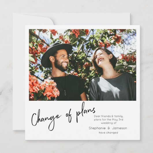 計画変更 インスタント写真 & タイポグラフィ 招待状 (正面)