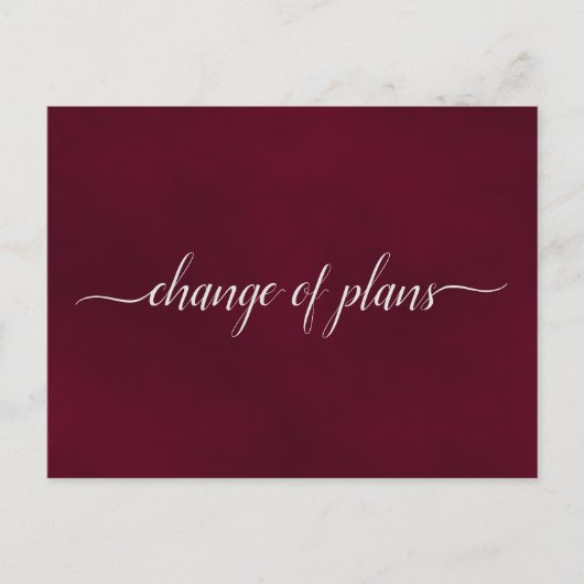 計画変更 ウェディング延期 シンプルバーガンディ 案内ポストカード (正面)
