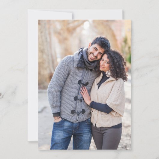 計画変更 エレガントな青と白の写真カード セーブザデート (裏面)