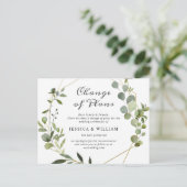 計画変更 エレガント ユーカリ ウェディング ポストカード (スタンド正面)