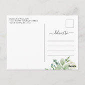 計画変更 エレガント ユーカリ ウェディング ポストカード (裏面)