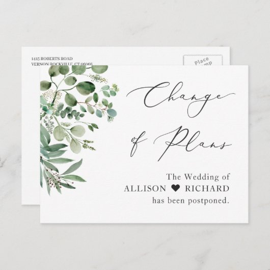 計画変更 スクリプト シンプル エレガント ユーカリ ポストカード (正面/裏面)