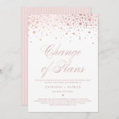 計画変更 ローズゴールドのホイル紙 コンフェッティ 延期のお知らせ 招待状 (正面/裏面)