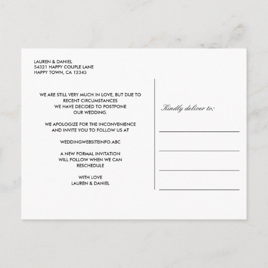 計画変更 延期 中止 フラワーのウェディング 案内ポストカード (裏面)