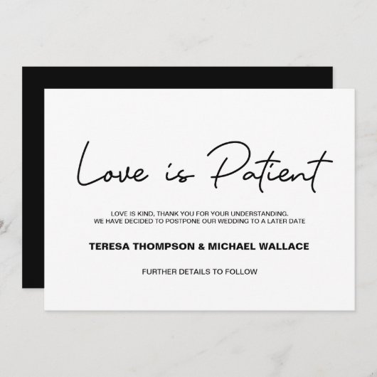計画変更 愛は忍耐強い 結婚式延期のお知らせ 招待状 (正面/裏面)