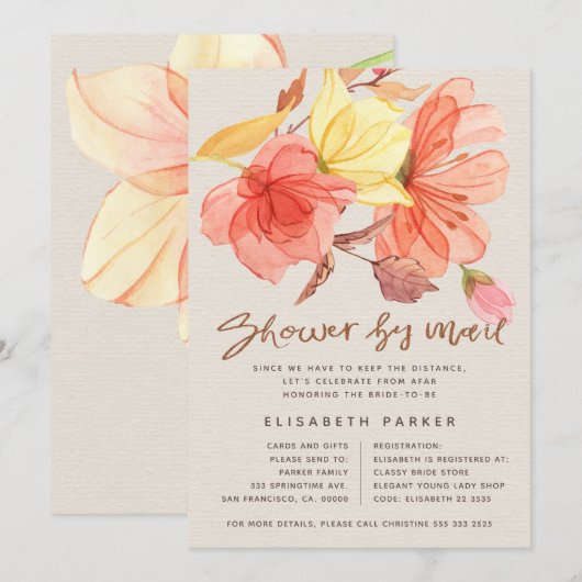 計画変更 水彩花柄シャワーメール便 招待状 (正面/裏面)