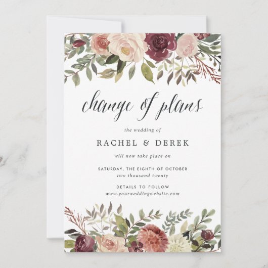 計画素朴の開花延期結婚の変更 招待状 (正面)