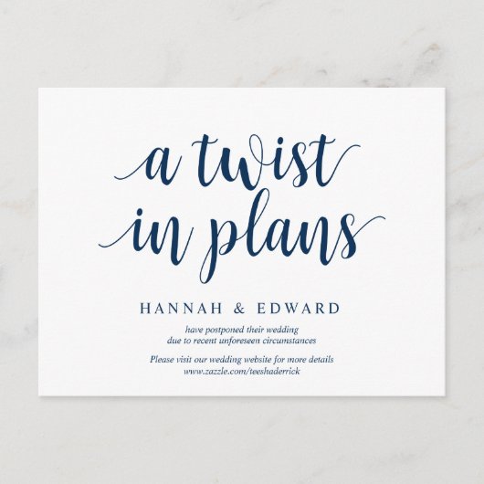 計画素朴的にひねりを加えたネービー・ブルー結婚が延期 ポストカード (正面)