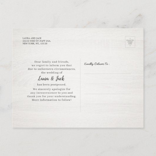 計画結婚の変更に係る延期予告 案内ポストカード (裏面)