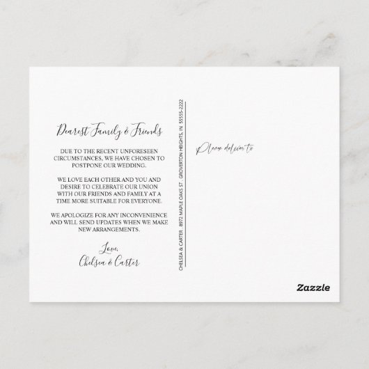 計画結婚の変更のスクリプモダント写真 ポストカード (裏面)