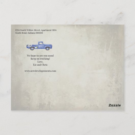 計画結婚の変更はブルートラックを延期した ポストカード (裏面)