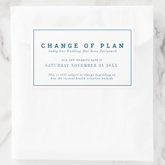 計画結婚の変更は新しい日付を青色に延期した 長方形シール (バッグ)