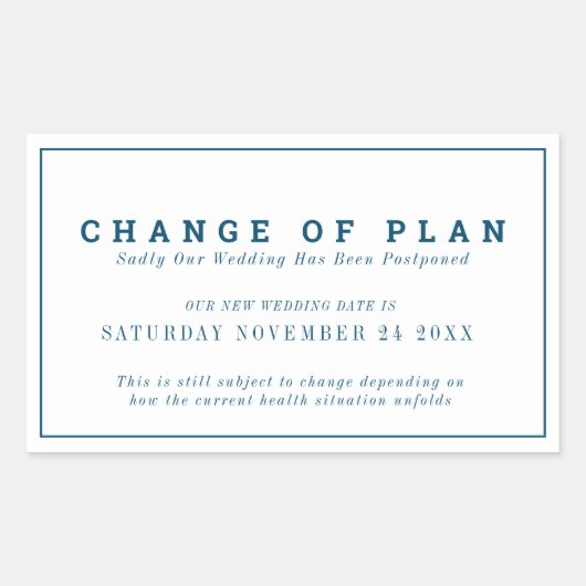 計画結婚の変更は新しい日付を青色に延期した 長方形シール (正面)