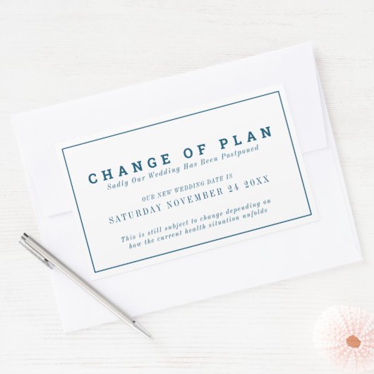 計画結婚の変更は新しい日付を青色に延期した 長方形シール (封筒)