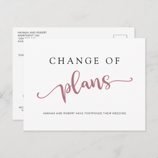 計画結婚の延期変更バラブラック 案内ポストカード (正面/裏面)