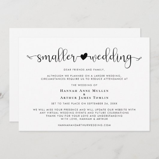 計画結婚ハートの縮小 案内状 (正面/裏面)