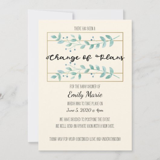 計画葉の変更ベビーシャワーカード 招待状 (正面)